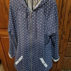 Style & Co. Navy Blue Polka Dot Hooded Zip Jacket